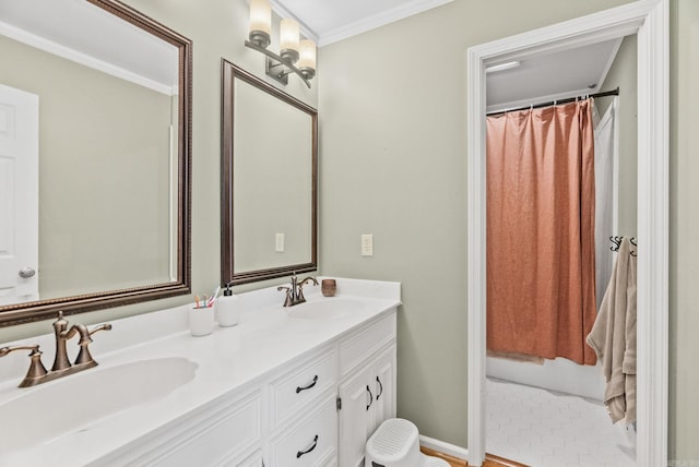 14 Cambay Ct, Little Rock, AR 72211 - bathroom with double vanity, a shower with shower curtain, and ornamental molding