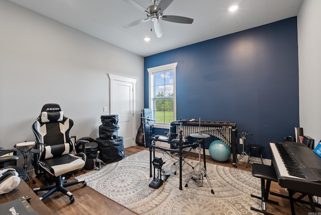 152 Clayboy Dr, Austin, AR 72007 - home office featuring a ceiling fan, wood finished floors, and recessed lighting