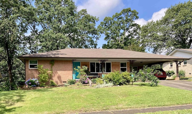 4613 Crestline Dr, North Little Rock, AR 72116 - view of front facade featuring brick siding, asphalt driveway, a front yard, and a carport