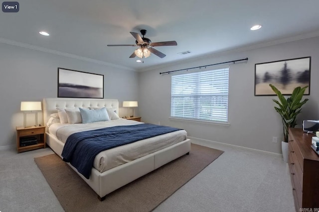 5045 Maple Leaf Dr, Benton, AR 72019 - carpeted bedroom with recessed lighting, baseboards, ornamental molding, and ceiling fan