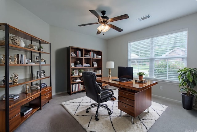 5045 Maple Leaf Dr, Benton, AR 72019 - office featuring light carpet, baseboards, and ceiling fan