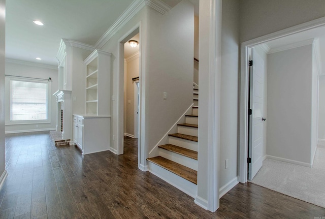 5045 Maple Leaf Dr, Benton, AR 72019 - stairs featuring wood finished floors, baseboards, ornamental molding, and recessed lighting
