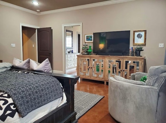 bedroom featuring ornamental molding and recessed lighting