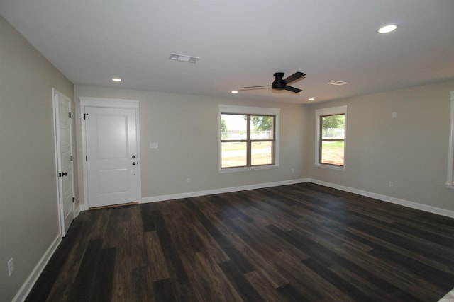 308 N Arch St, Sheridan, AR 72150 - empty room with recessed lighting, baseboards, dark wood-type flooring, and ceiling fan