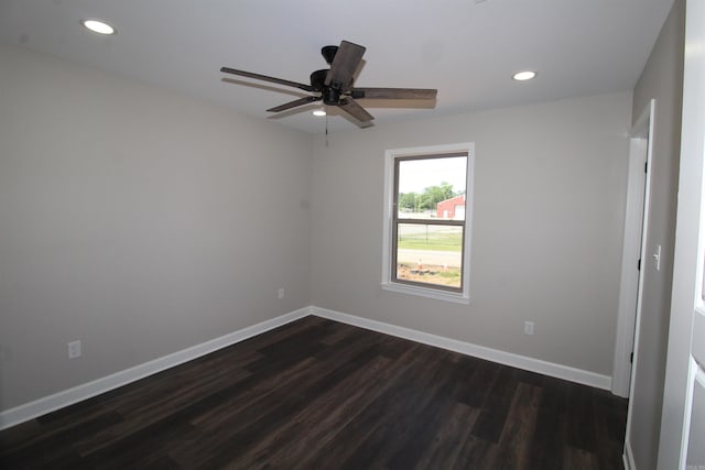 308 N Arch St, Sheridan, AR 72150 - empty room featuring dark wood finished floors, recessed lighting, baseboards, and ceiling fan