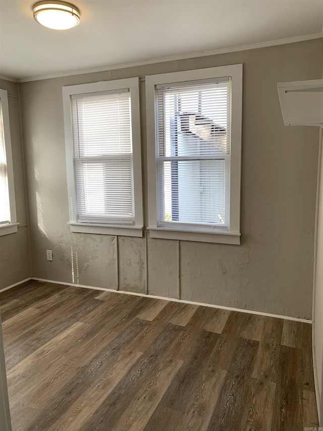 spare room featuring wood finished floors, healthy amount of natural light, and ornamental molding