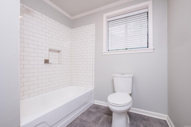 708 N Taylor St, Little Rock, AR 72205 - bathroom with toilet, ornamental molding, shower / bath combination, and baseboards