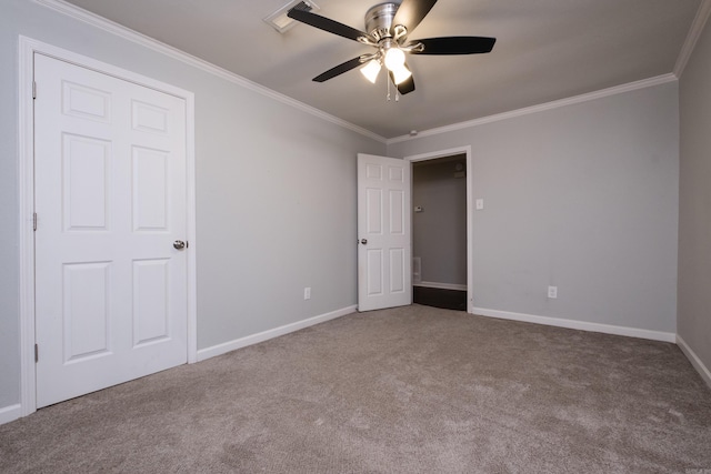 708 N Taylor St, Little Rock, AR 72205 - unfurnished bedroom featuring carpet, ornamental molding, baseboards, and ceiling fan