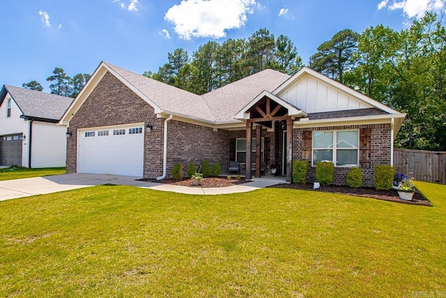 1449 Woolridge Dr, Benton, AR 72019 - view of front of house featuring brick siding, an attached garage, board and batten siding, concrete driveway, and a shingled roof