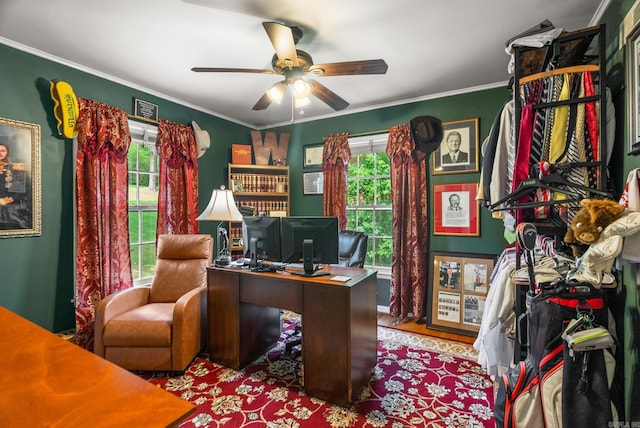 7521 Gable, Little Rock, AR 72205 - office space featuring ceiling fan, crown molding, and wood finished floors