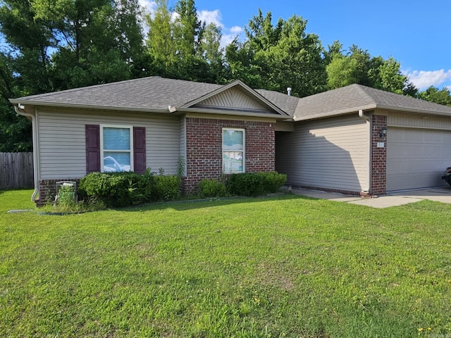 216 Plum Dr, Austin, AR 72023 - ranch-style house with an attached garage, brick siding, driveway, and a shingled roof