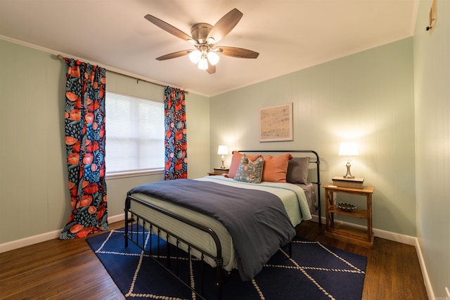 6924 W Markham St, Little Rock, AR 72205 - bedroom featuring wood finished floors, baseboards, ornamental molding, and a ceiling fan