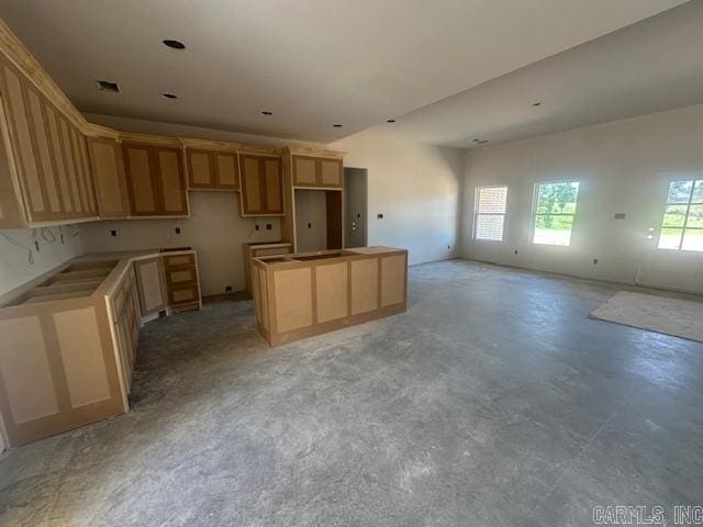 1168 Duke Dr, Bauxite, AR 72011 - kitchen featuring a kitchen island, concrete floors, and open floor plan