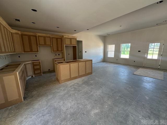1168 Duke Dr, Bauxite, AR 72011 - kitchen with a kitchen island, concrete flooring, and open floor plan