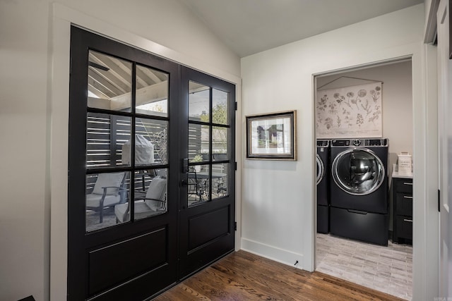 2803 Dalewood Rd, Little Rock, AR 72207 - washroom featuring independent washer and dryer, wood finished floors, and baseboards
