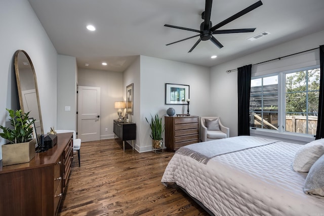 2803 Dalewood Rd, Little Rock, AR 72207 - bedroom featuring dark wood finished floors, recessed lighting, baseboards, and ceiling fan
