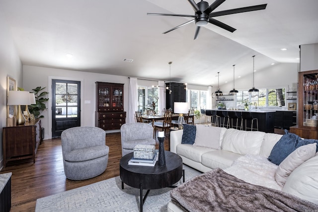 2803 Dalewood Rd, Little Rock, AR 72207 - living area featuring ceiling fan, wood finished floors, lofted ceiling, and recessed lighting