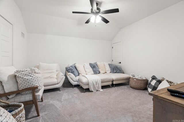 2505 Collins Dr, Conway, AR 72058 - carpeted living room with ceiling fan and lofted ceiling