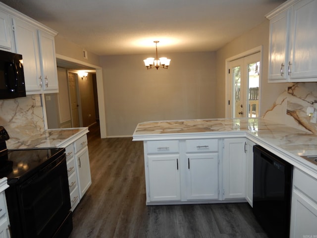 100 Douglas, Judsonia, AR 72180 - kitchen featuring black appliances, tasteful backsplash, a peninsula, and white cabinetry