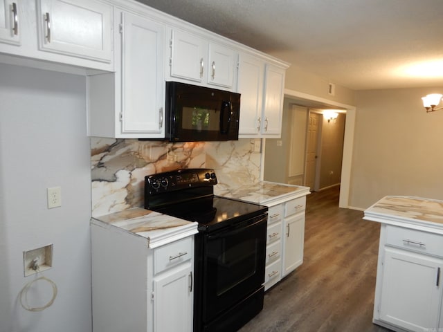 100 Douglas, Judsonia, AR 72180 - kitchen featuring black appliances, backsplash, white cabinetry, light countertops, and dark wood-style floors