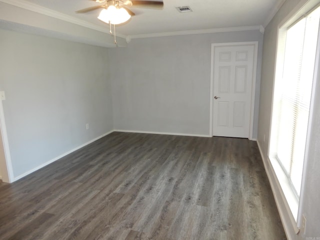 100 Douglas, Judsonia, AR 72180 - unfurnished room featuring ceiling fan, ornamental molding, dark wood-style flooring, and baseboards