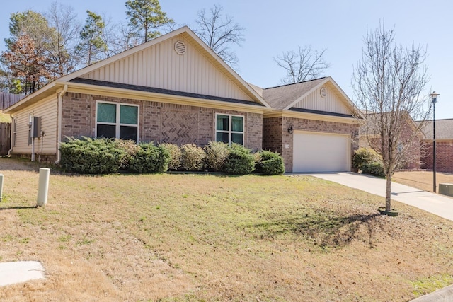 1324 Hunter Wood, Bryant, AR 72022 - ranch-style house with an attached garage, a front yard, concrete driveway, brick siding, and board and batten siding
