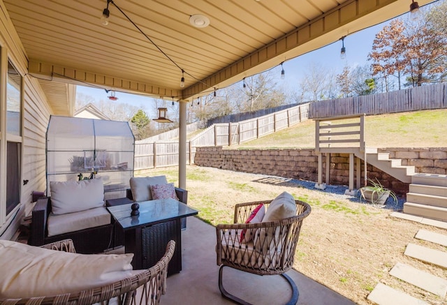 1324 Hunter Wood, Bryant, AR 72022 - view of patio with outdoor lounge area and stairway