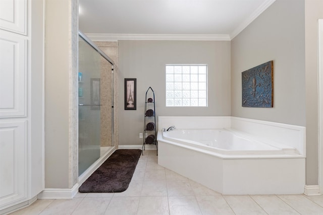 3305 Seminole Trl, Sherwood, AR 72120 - full bath with a bath, a stall shower, ornamental molding, tile patterned flooring, and baseboards
