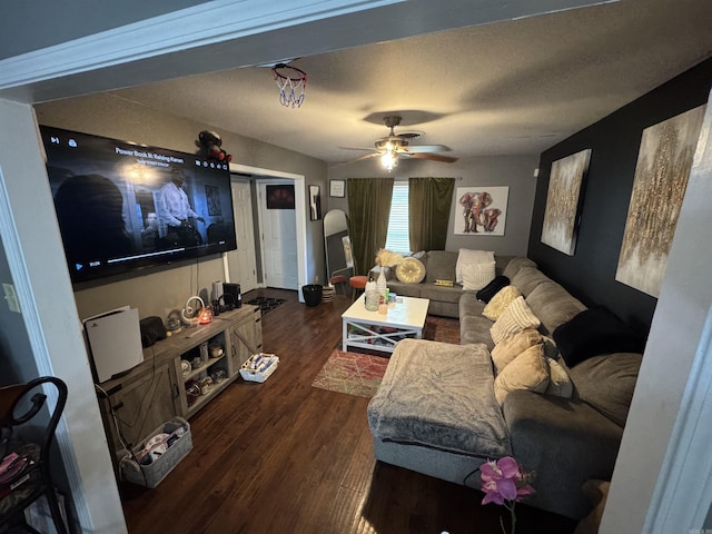 living area featuring wood finished floors and ceiling fan