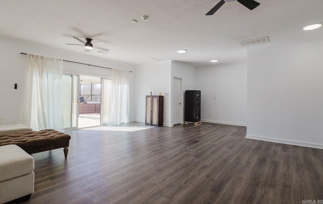 6873 Brazil Rd, Benton, AR 72019 - living area with a ceiling fan, ornamental molding, dark wood-style floors, baseboards, and recessed lighting