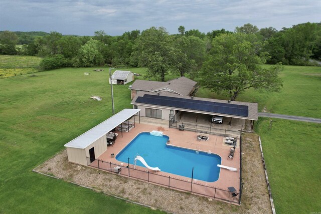 6873 Brazil Rd, Benton, AR 72019 - view of swimming pool featuring a water slide, a diving board, and a patio