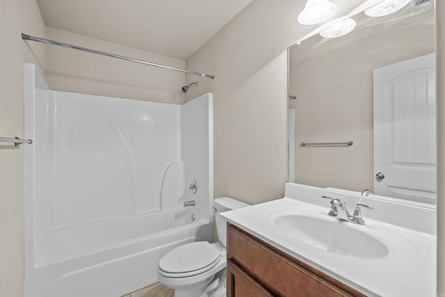 4114 Valles Rd, North Little Rock, AR 72118 - bathroom with vanity, toilet, a textured wall, and shower / bathtub combination