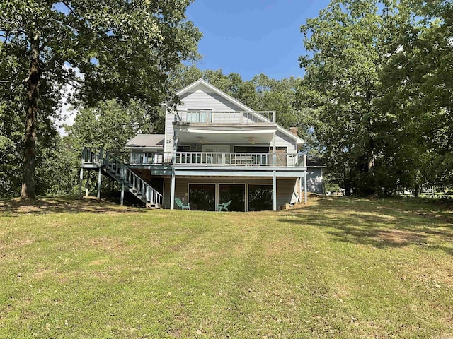 235 Sylvan Dr, Greers Ferry, AR 72067 - rear view of property with stairway, a deck, and a yard