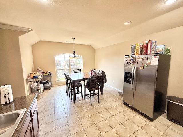 113 Harmony Loop, Maumelle, AR 72113 - dining space featuring vaulted ceiling, a chandelier, light tile patterned floors, and recessed lighting