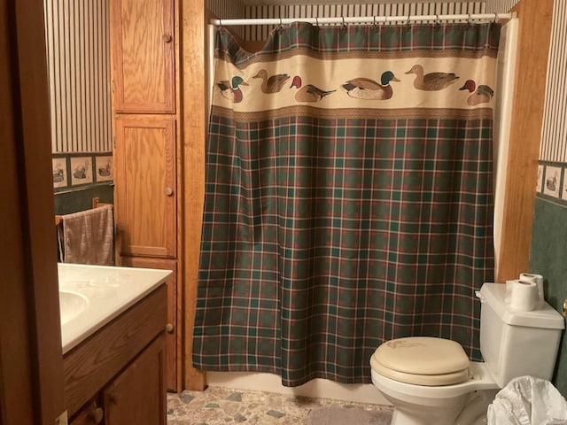 1602 Lake Clf, Higden, AR 72067 - bathroom featuring toilet, vanity, and a shower with curtain