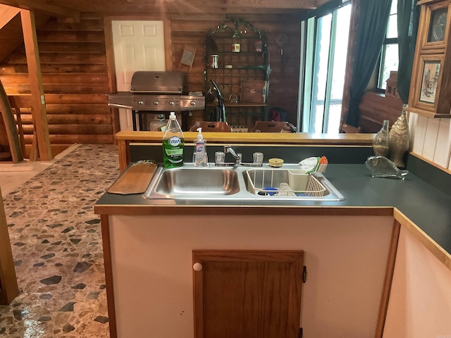 1602 Lake Clf, Higden, AR 72067 - kitchen featuring a sink and log walls