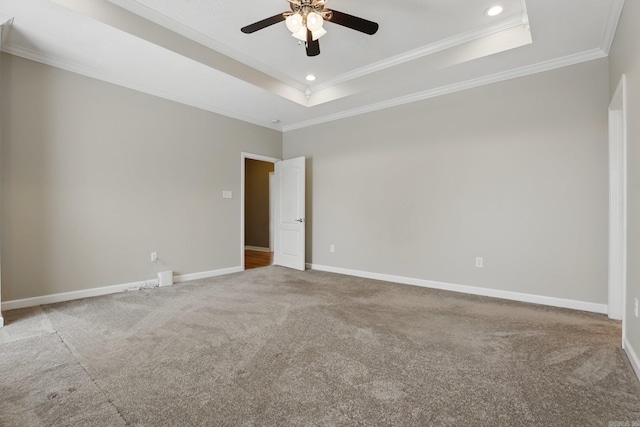5017 Calico Creek Cv, North Little Rock, AR 72116 - unfurnished room featuring ornamental molding, a tray ceiling, carpet floors, a ceiling fan, and baseboards