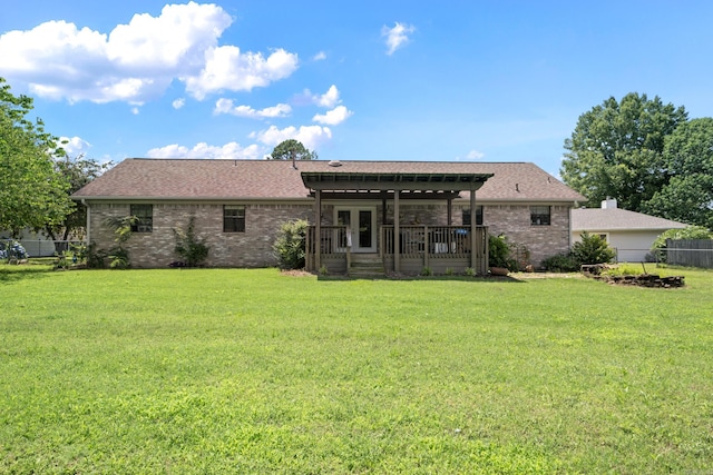 16 Clinton Ct, Cabot, AR 72023 - rear view of house featuring brick siding, a pergola, a deck, and roof with shingles