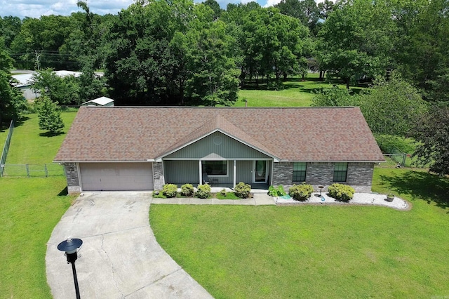 16 Clinton Ct, Cabot, AR 72023 - view of front of home featuring stone siding, driveway, a porch, an attached garage, and a shingled roof