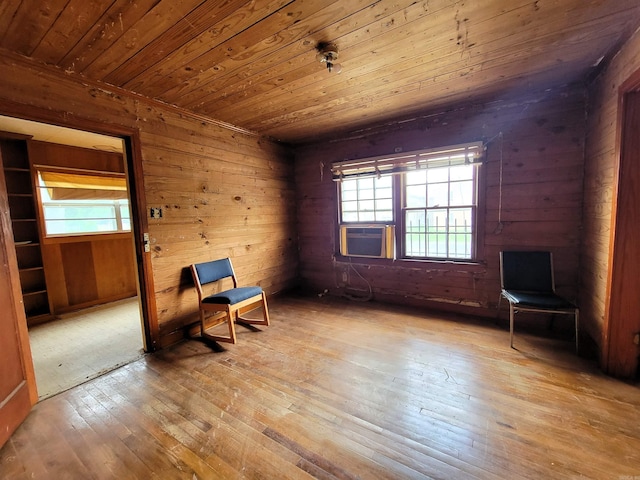 1930 S Olive, Pine Bluff, AR 71603 - unfurnished room featuring hardwood / wood-style flooring, wood ceiling, wood walls, plenty of natural light, and cooling unit