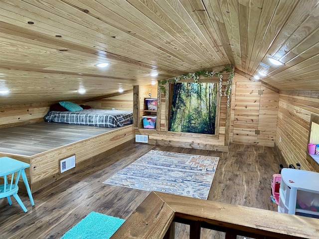 5867 County Road 4160, Ozark, AR 72949 - bedroom featuring wood walls, wood ceiling, vaulted ceiling, and hardwood / wood-style flooring