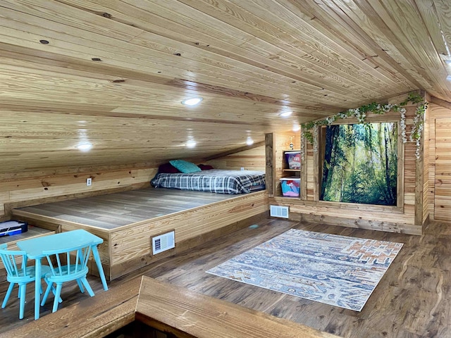 5867 County Road 4160, Ozark, AR 72949 - bedroom featuring hardwood / wood-style floors, lofted ceiling, wood ceiling, and wooden walls