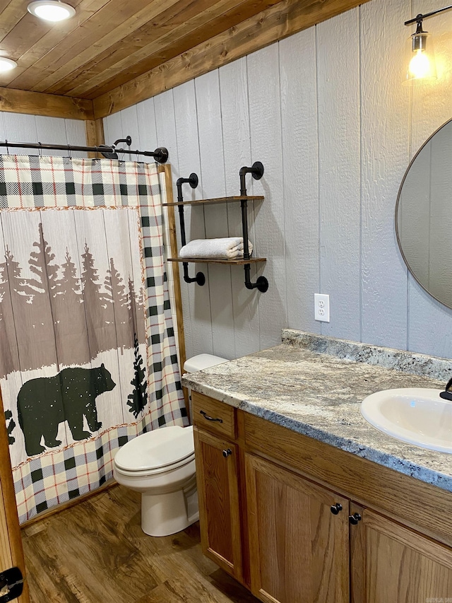 5867 County Road 4160, Ozark, AR 72949 - full bathroom with vanity, wood finished floors, toilet, and curtained shower