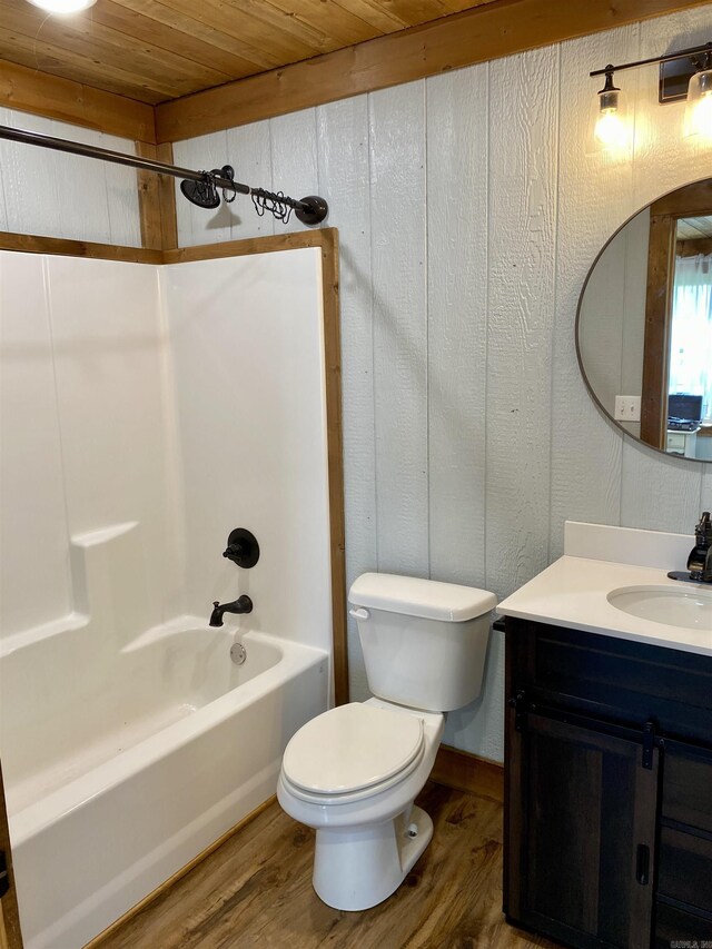 5867 County Road 4160, Ozark, AR 72949 - bathroom featuring wood finished floors, toilet, vanity, shower / bath combination, and wooden ceiling