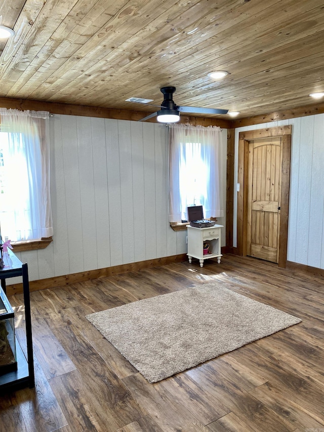5867 County Road 4160, Ozark, AR 72949 - living room featuring wooden ceiling, wood finished floors, baseboards, and ceiling fan