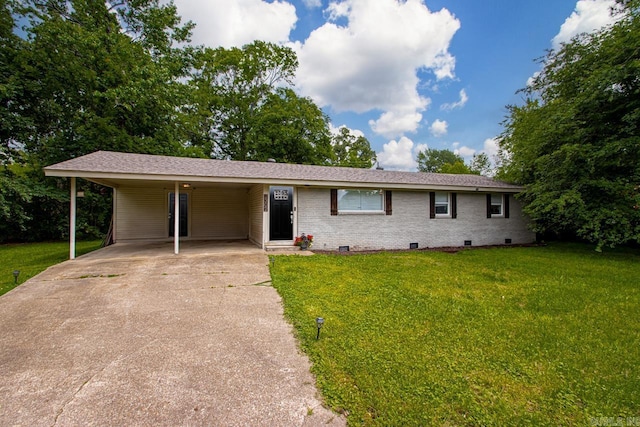 2302 E Meadowbrook, Bryant, AR 72022 - ranch-style home featuring a front yard, driveway, a carport, and crawl space