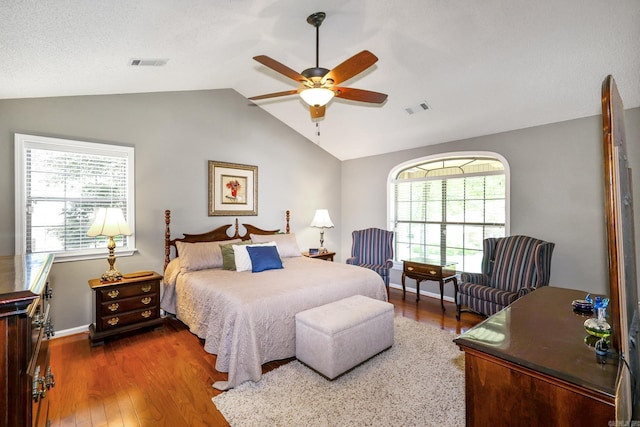 113 Deer View Cir, Hot Springs, AR 71913 - bedroom featuring vaulted ceiling, dark wood-style floors, baseboards, and ceiling fan
