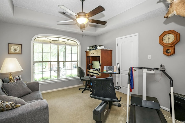 113 Deer View Cir, Hot Springs, AR 71913 - carpeted office with a ceiling fan, baseboards, a tray ceiling, and a textured ceiling