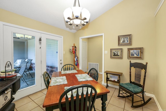 113 Deer View Cir, Hot Springs, AR 71913 - dining area featuring light tile patterned flooring, a chandelier, lofted ceiling, and baseboards