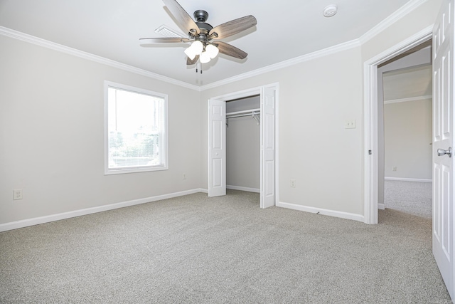 831 Jackman St, Benton, AR 72015 - unfurnished bedroom with carpet, ornamental molding, baseboards, a closet, and ceiling fan